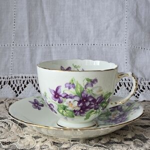 Sutherland Floral Teacup and Saucer Set bone china purple floral